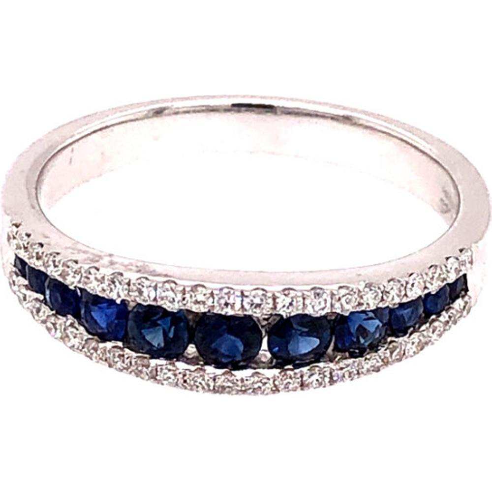 18K White Gold Band Ring with Blue Sapphires and Diamond Accents by Afarin