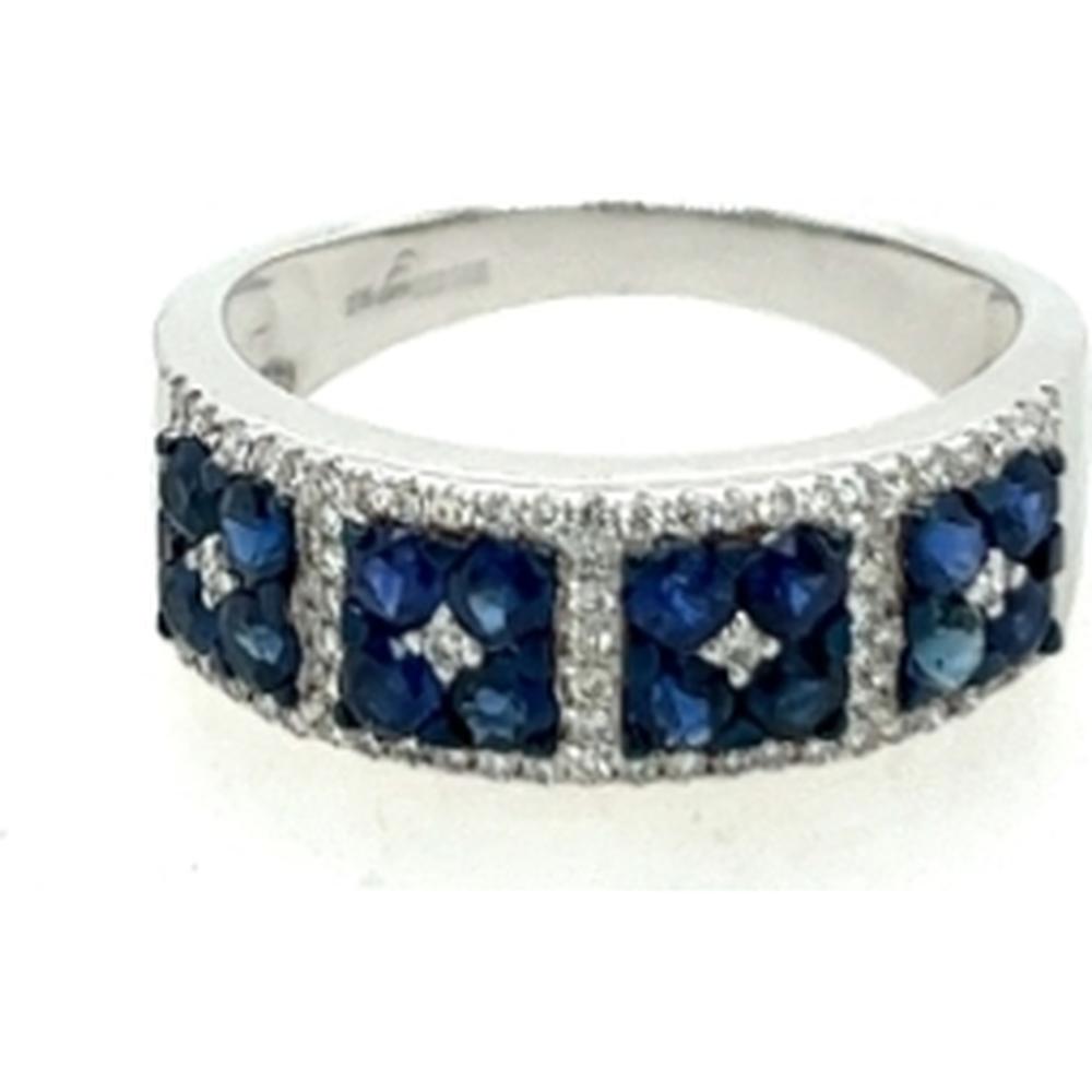18K White Gold Band Ring with Blue Sapphires and Diamond Accents by Afarin