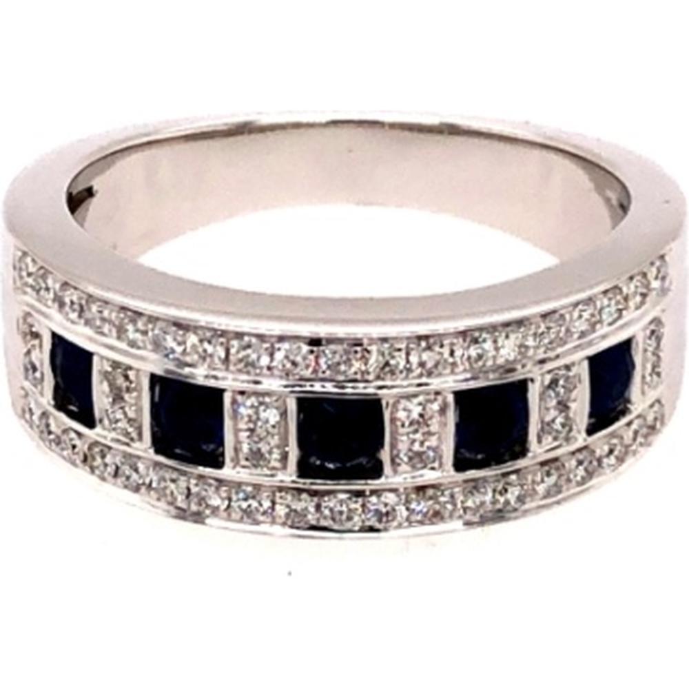 18K White Gold Band Ring with Blue Sapphires and Diamonds by Afarin