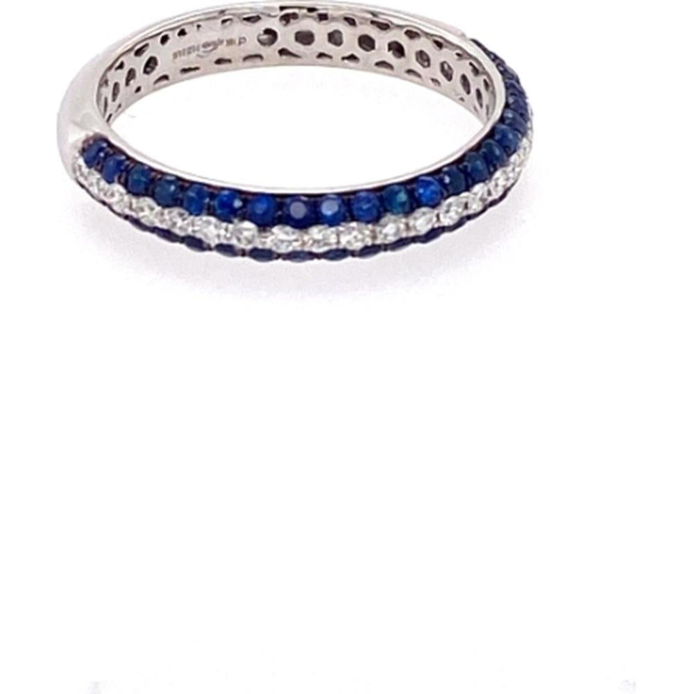 18K White Gold Band Ring with Blue Sapphires and Diamonds by Afarin
