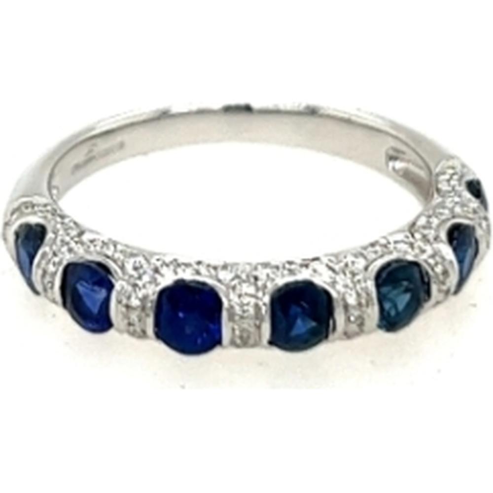 18K White Gold Band Ring with Cushion-Cut Blue Sapphires and Diamond Accents by Afarin