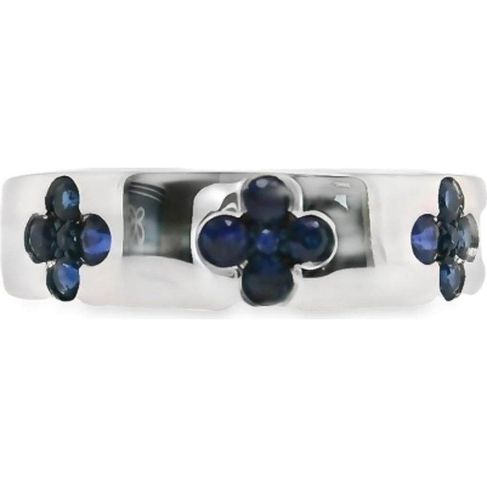 18K White Gold Band Ring with Floral Round Blue Sapphires by Afarin