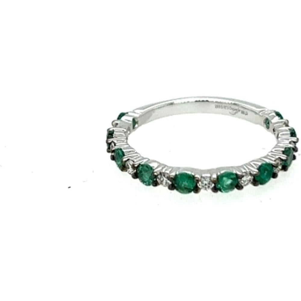 18K White Gold Band Ring with Oval Emeralds and Round Diamond Accents by Afarin