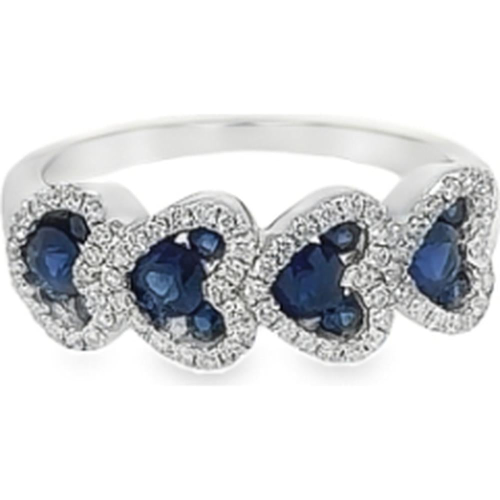 18K White Gold Band Ring with Pear Shape Blue Sapphires and Diamond Halo Accents by Afarin