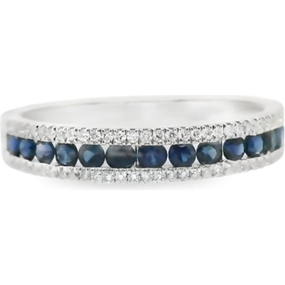 18K White Gold Band Ring with Round Blue Sapphires and Diamond Accents by Afarin