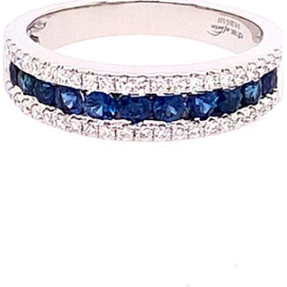 18K White Gold Band Ring with Round Blue Sapphires and Diamond Accents by Afarin