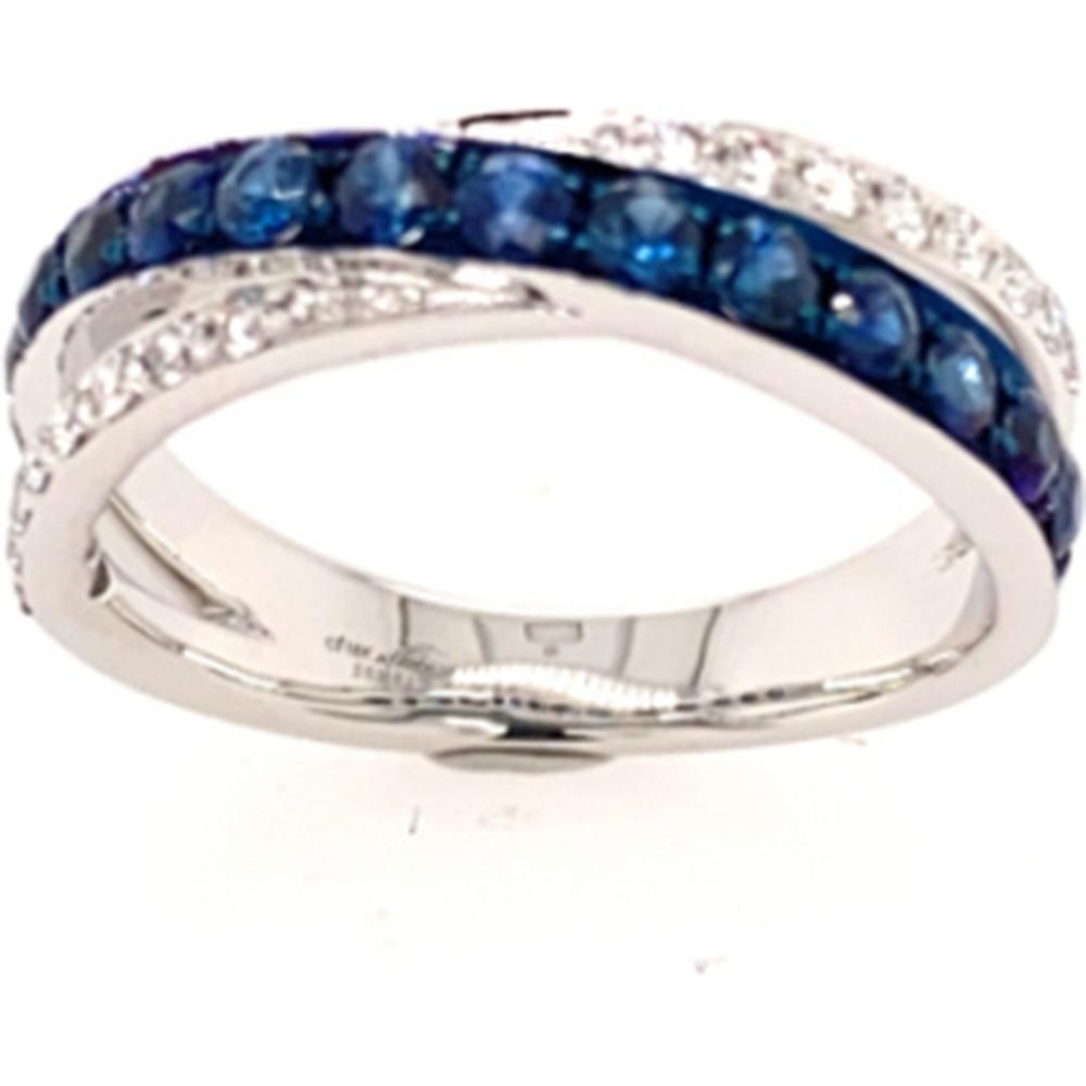 18K White Gold Band Ring with Round Blue Sapphires and Diamond Accents by Afarin