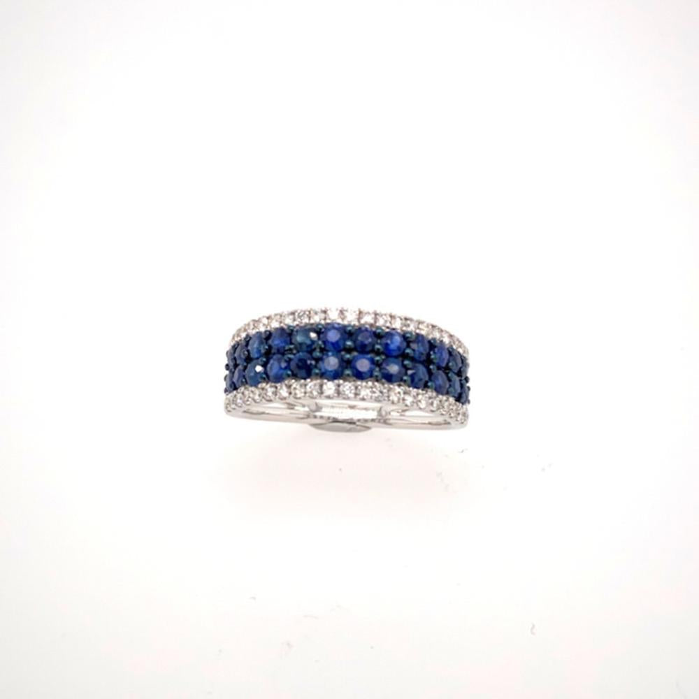 18K White Gold Band Ring with Round Blue Sapphires and Diamond Accents by Afarin