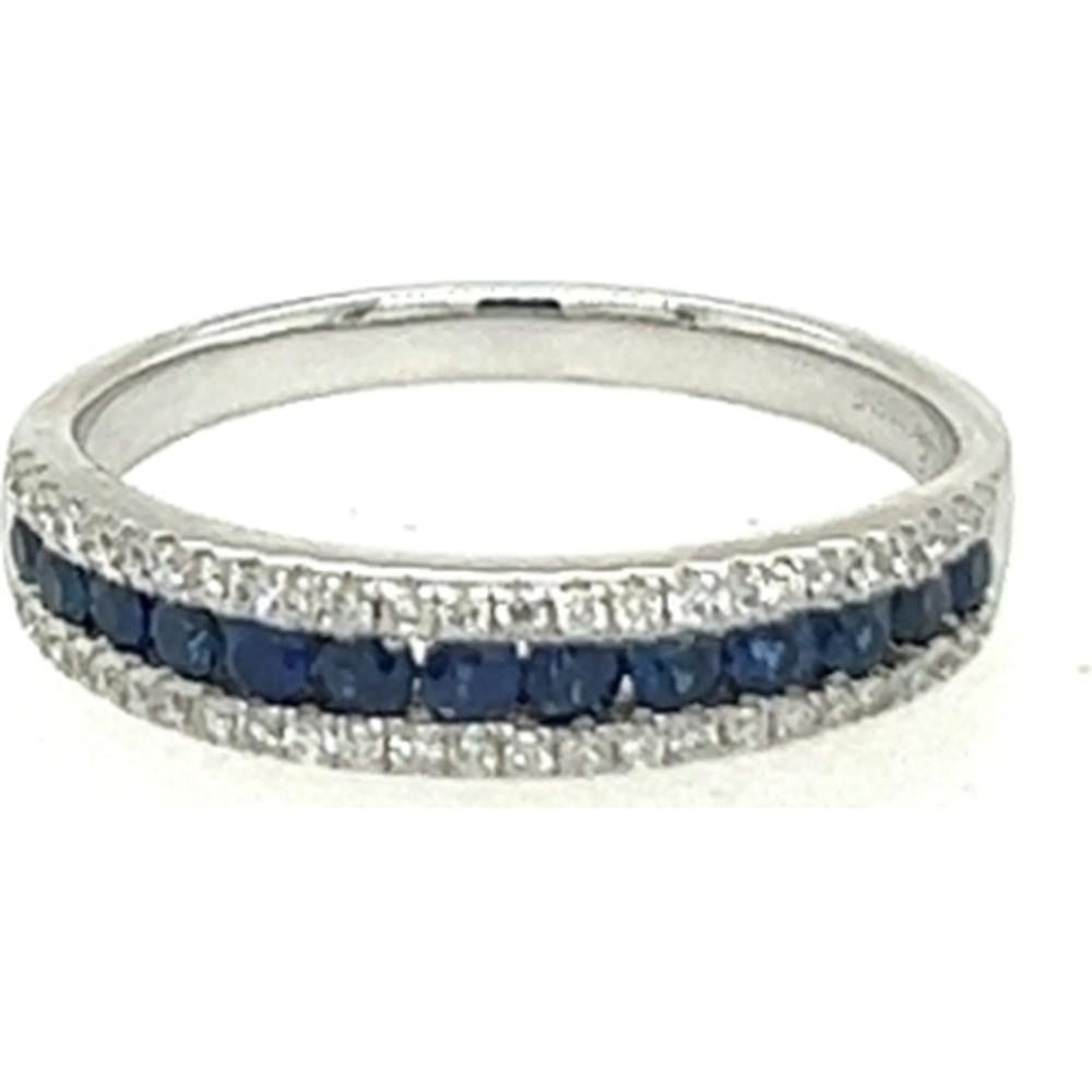 18K White Gold Band Ring with Round Blue Sapphires and Diamond Accents by Afarin