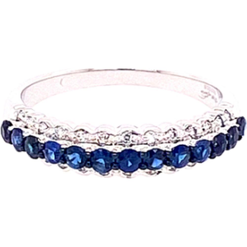 18K White Gold Band Ring with Round Blue Sapphires and Diamonds by Afarin