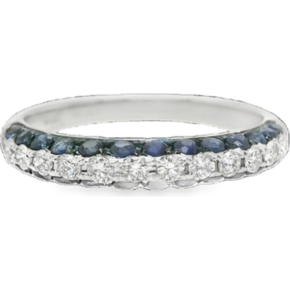 18K White Gold Band Ring with Round Blue Sapphires and Diamonds by Afarin