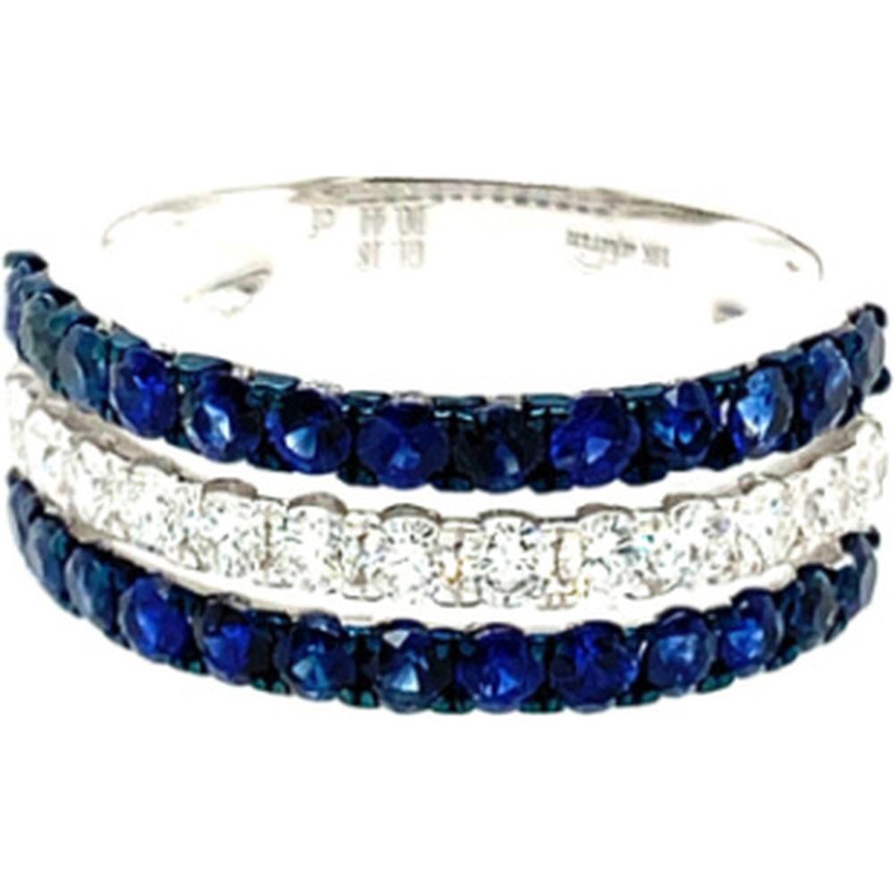 18K White Gold Band Ring with Round Blue Sapphires and Round Diamonds by Afarin