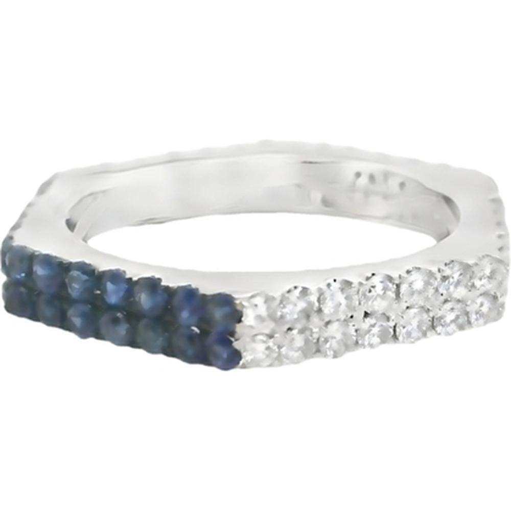 18K White Gold Band Ring with Round Blue Sapphires and Round Diamonds by Afarin