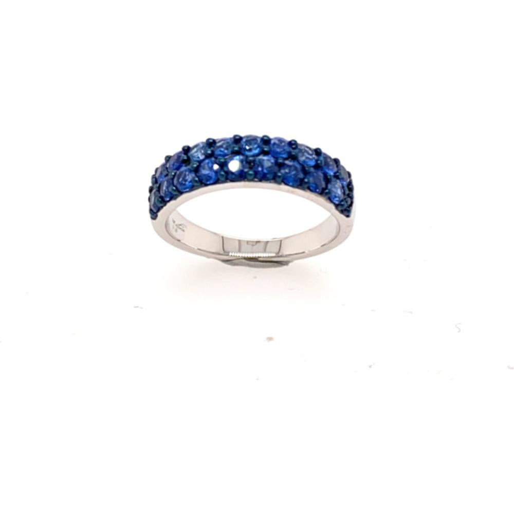 18K White Gold Band Ring with Round Blue Sapphires by Afarin