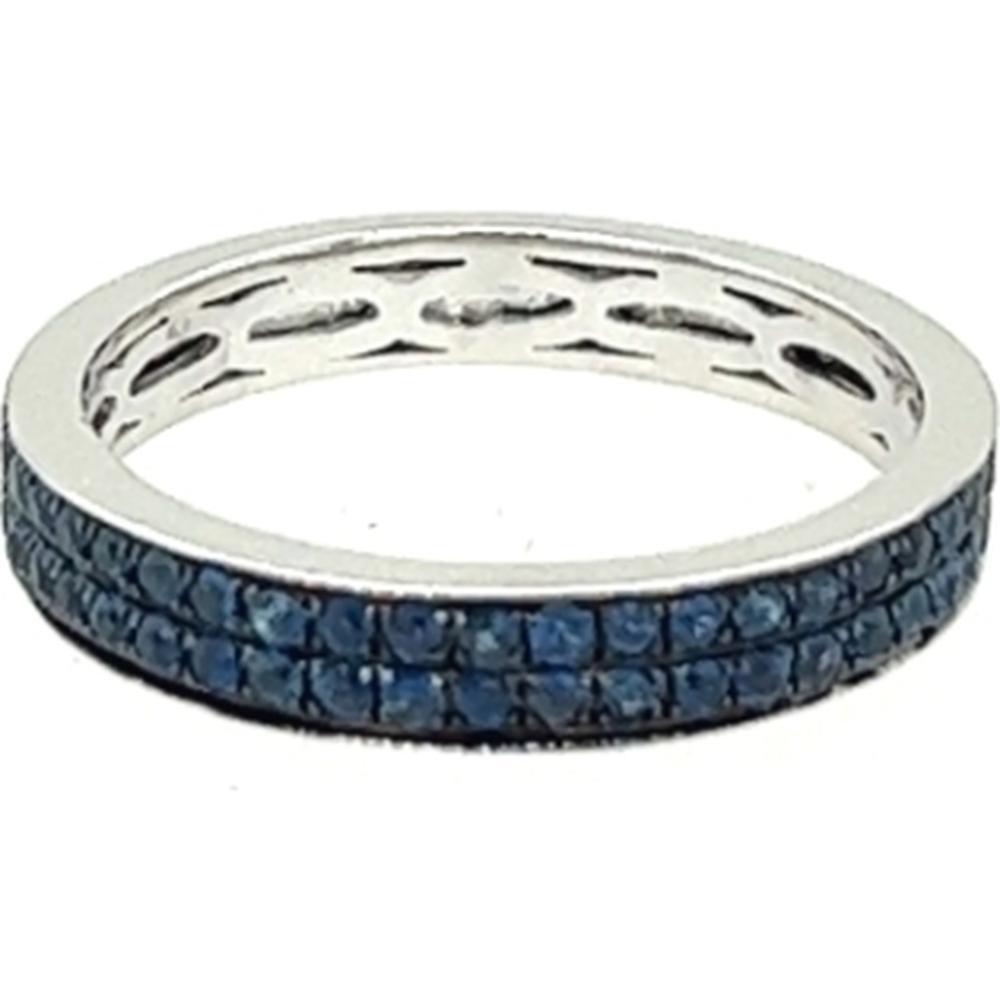 18K White Gold Band Ring with Round Blue Sapphires by Afarin