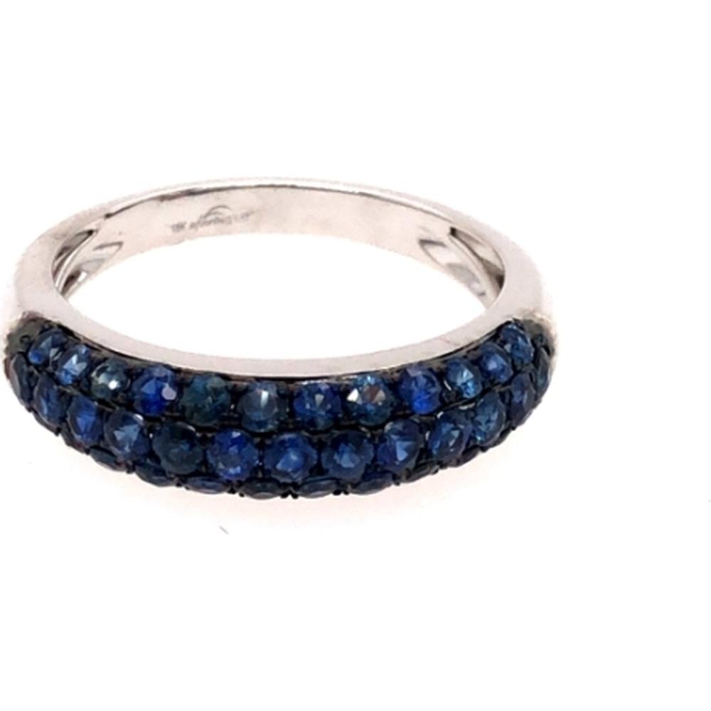 18K White Gold Band Ring with Round Blue Sapphires by Afarin
