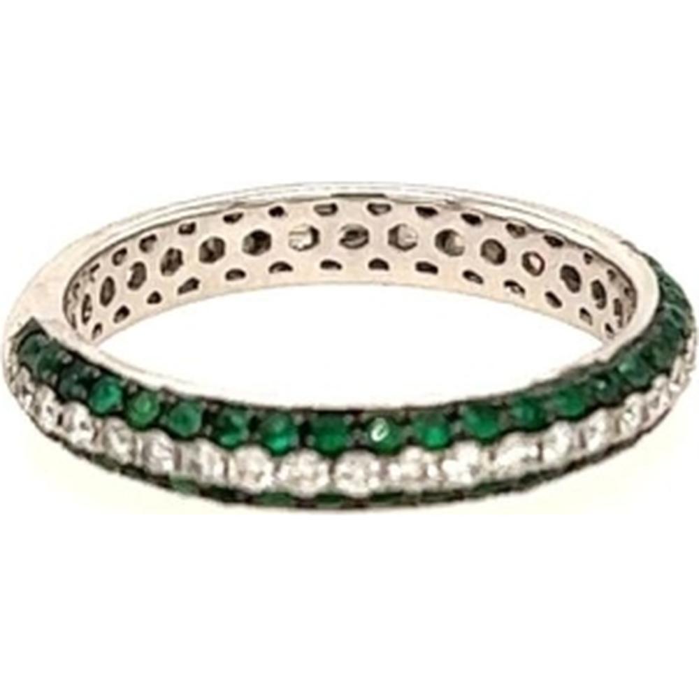 18K White Gold Band Ring with Round Emeralds and Round Diamonds by Afarin