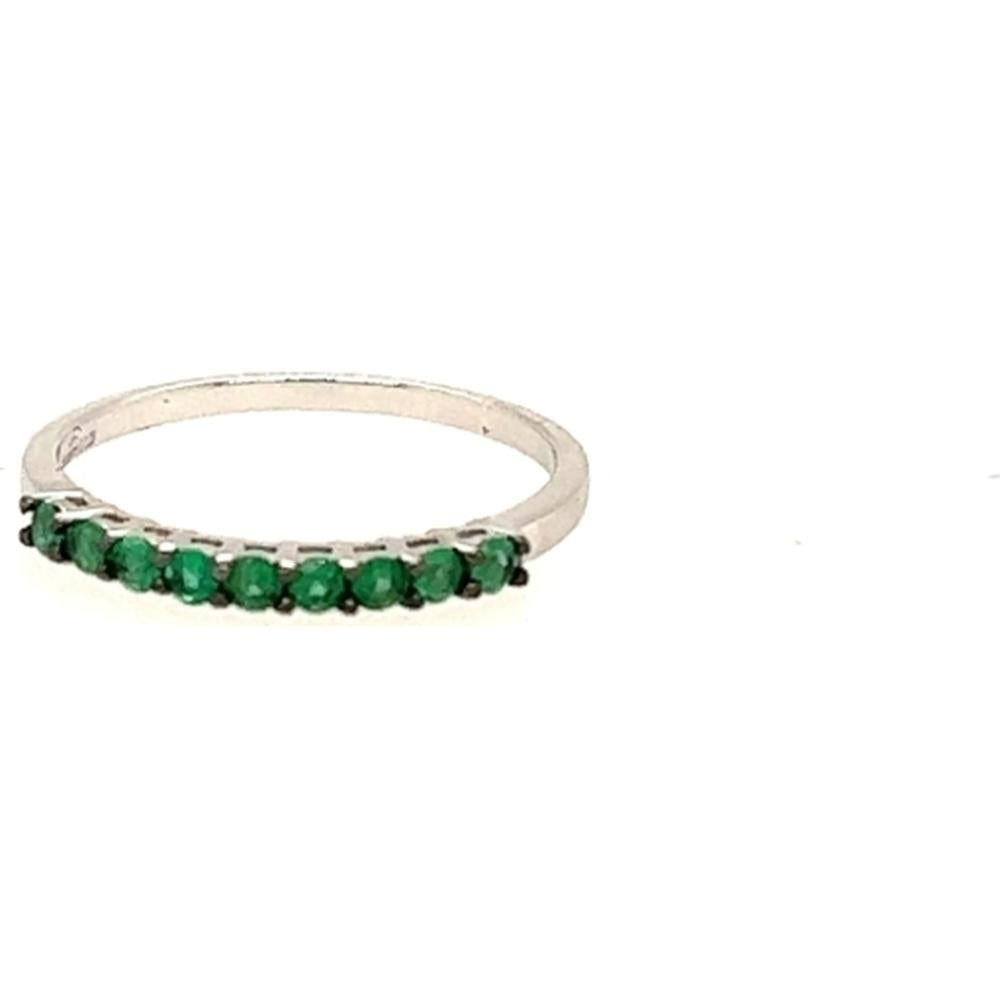 18K White Gold Band Ring with Round Emeralds by Afarin
