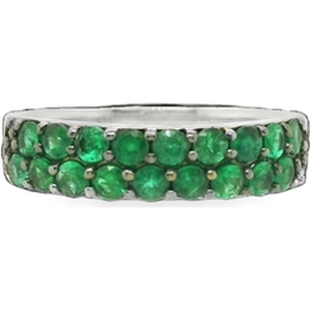 18K White Gold Band Ring with Round Emeralds by Afarin