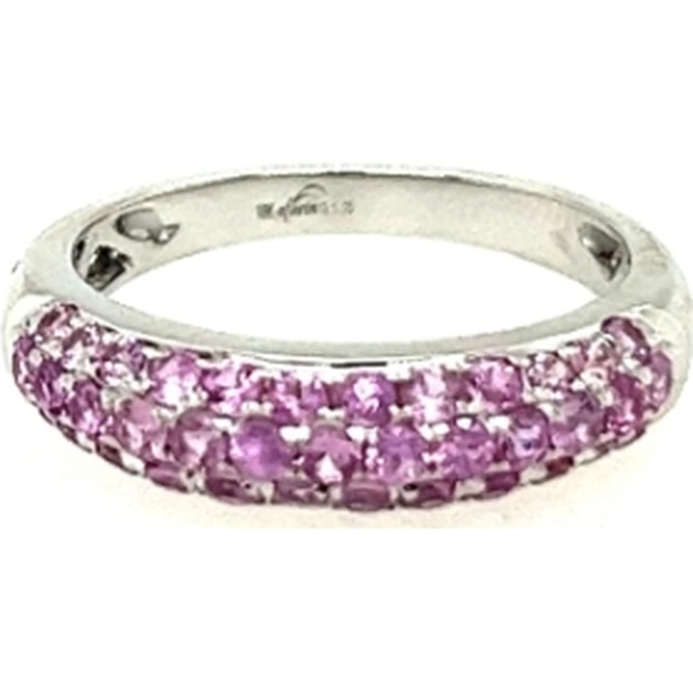 18K White Gold Band Ring with Round Pink Sapphires by Afarin