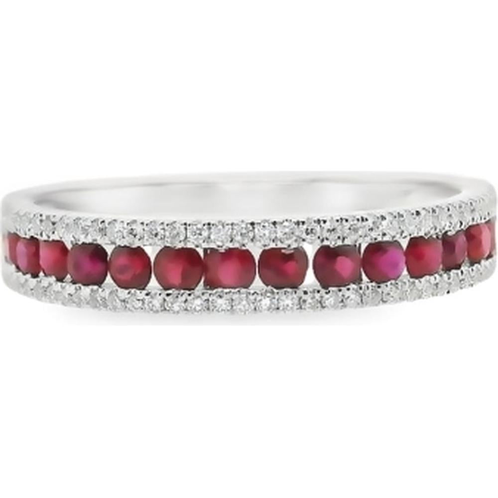 18K White Gold Band Ring with Round Rubies and Diamond Accents by Afarin