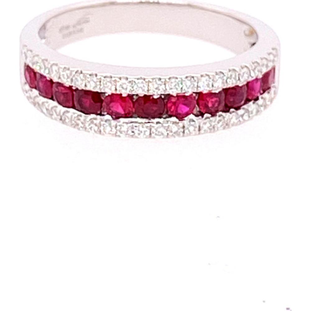 18K White Gold Band Ring with Round Rubies and Diamond Accents by Afarin