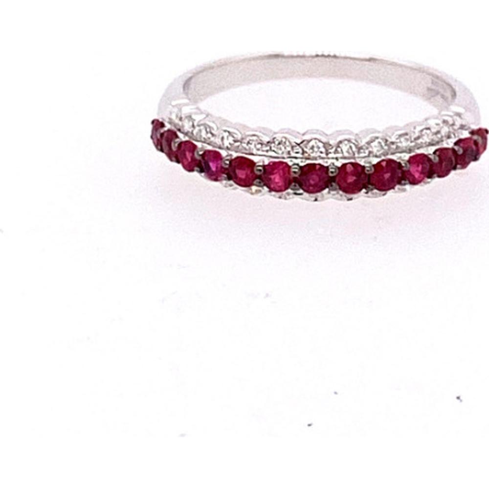 18K White Gold Band Ring with Round Rubies and Diamond Accents by Afarin