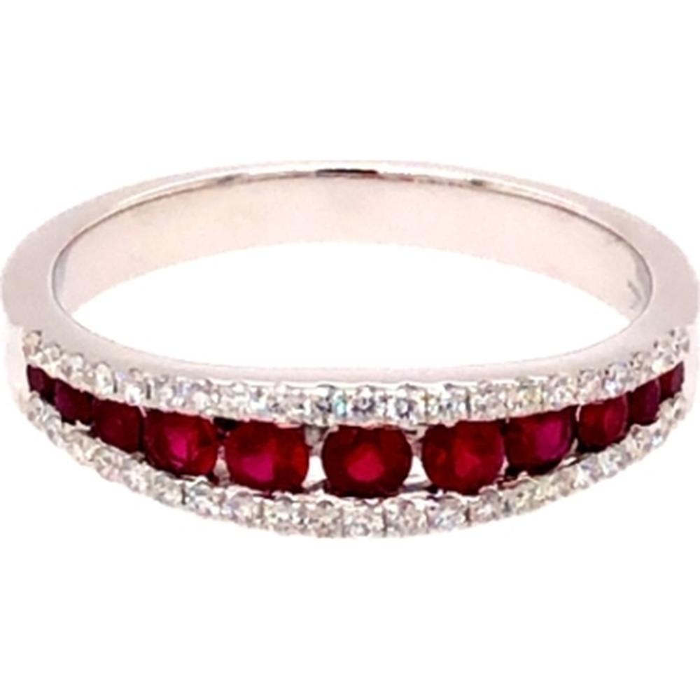 18K White Gold Band Ring with Round Rubies and Diamond Accents by Afarin