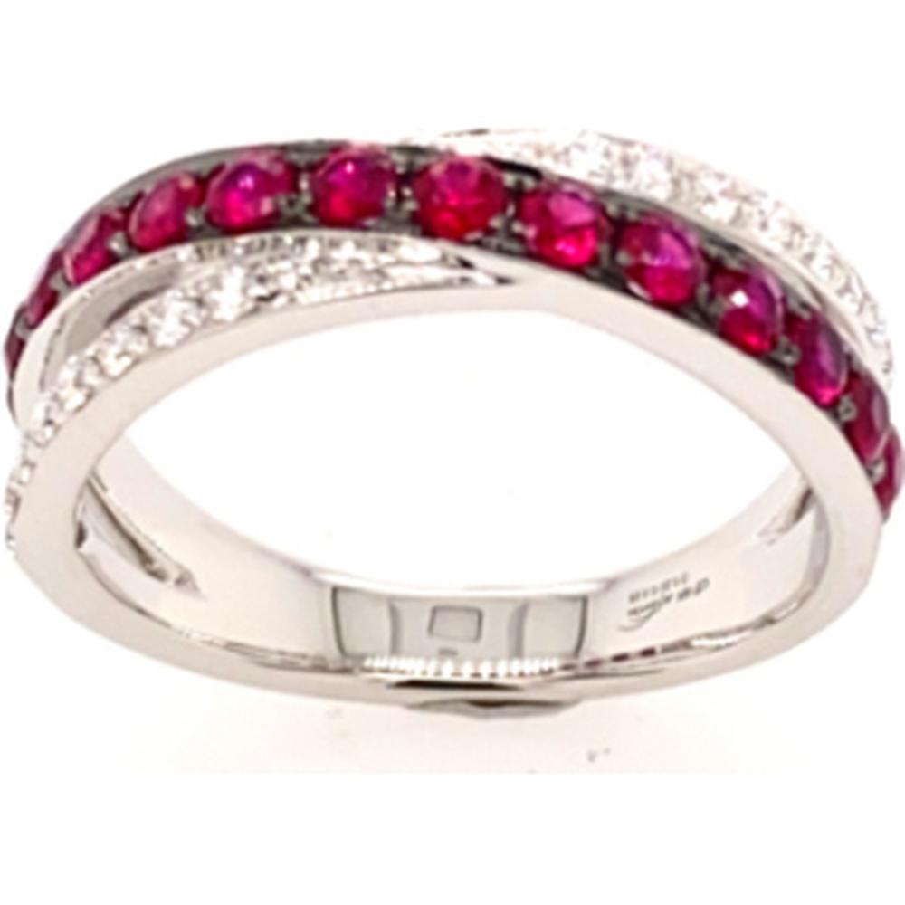 18K White Gold Band Ring with Round Rubies and Diamond Accents by Afarin