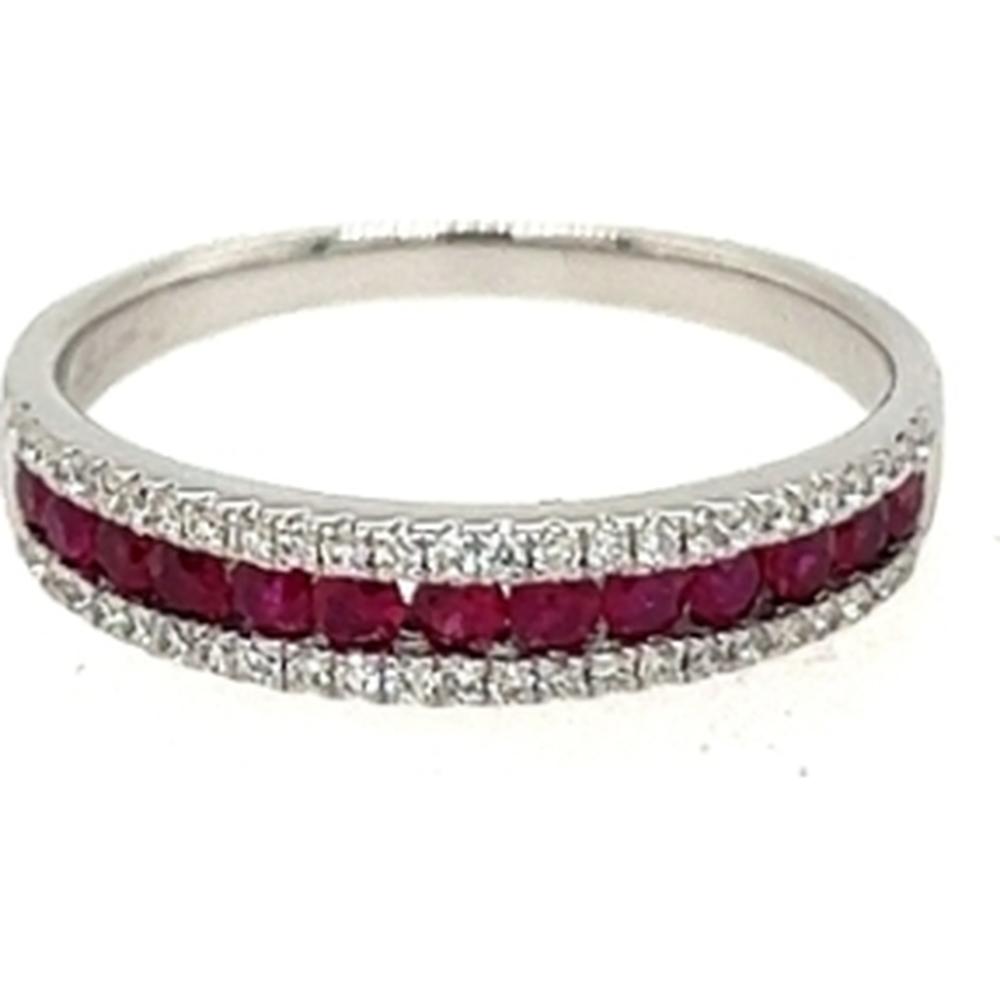 18K White Gold Band Ring with Round Rubies and Diamond Accents by Afarin