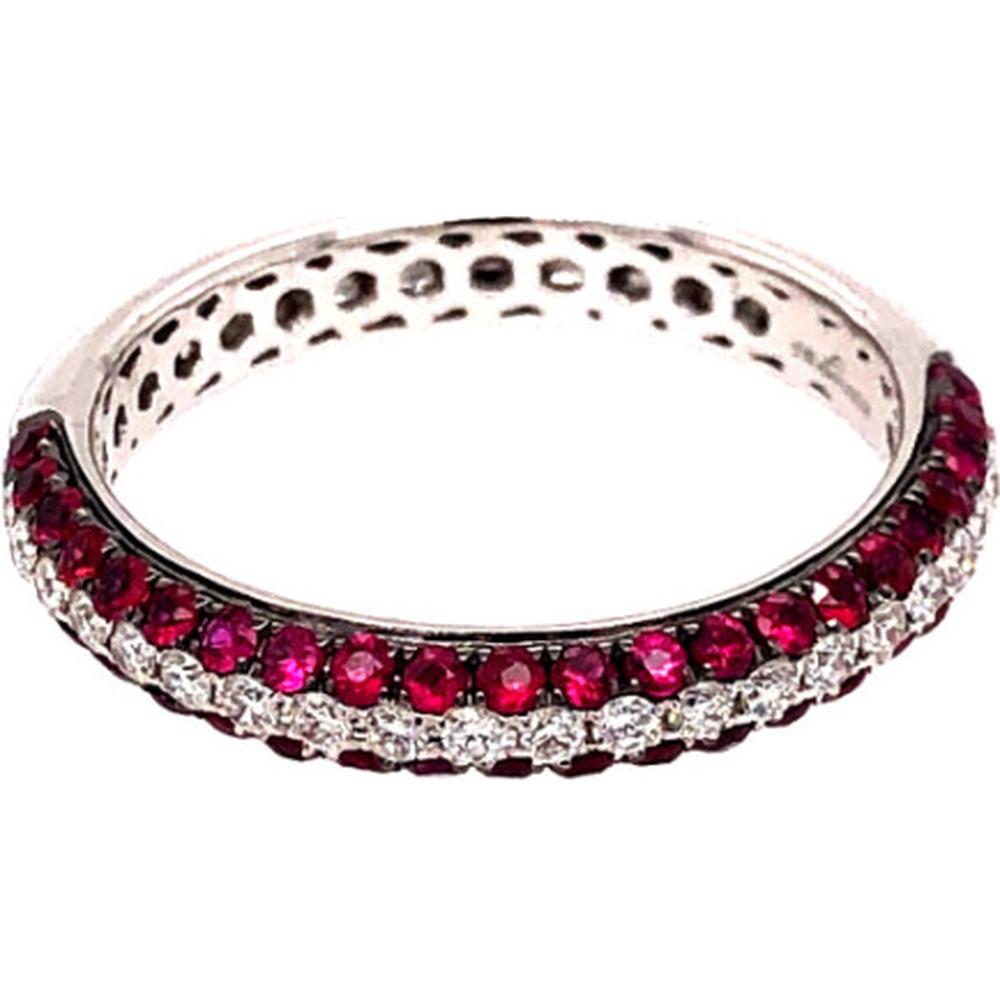 18K White Gold Band Ring with Round Rubies and Diamond Accents by Afarin