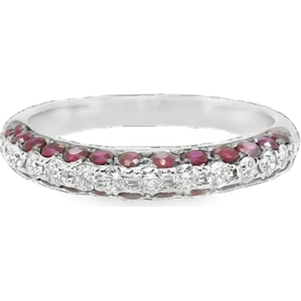 18K White Gold Band Ring with Round Rubies and Round Diamonds by Afarin