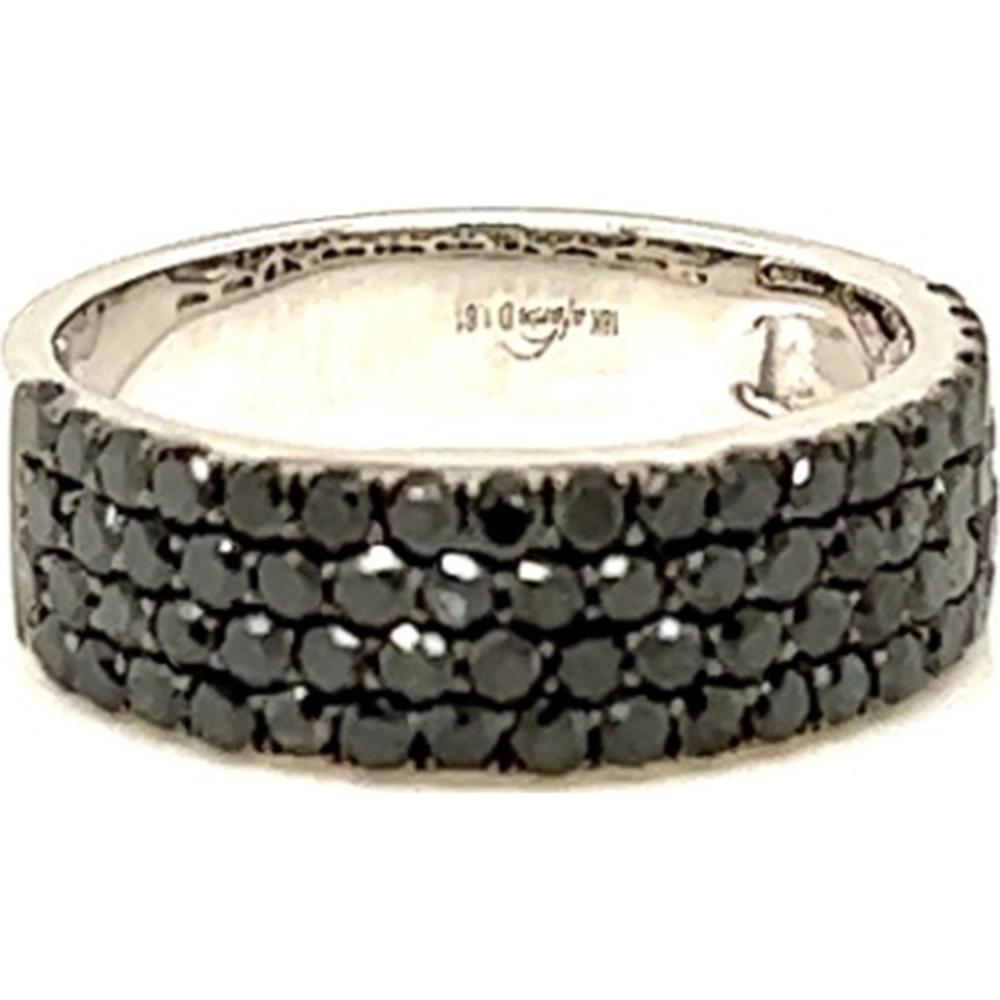 18K White Gold Band Ring with Rows of Round Black Diamonds by Afarin