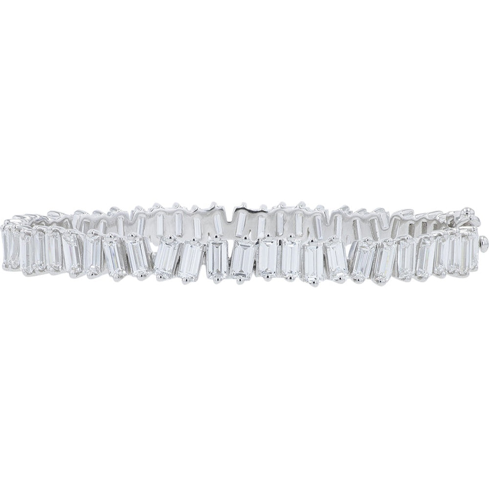 18K White Gold Bangle Bracelet with Alternating Baguette Lab Grown Diamonds - 7.50 Carat Total Diamond Weight
