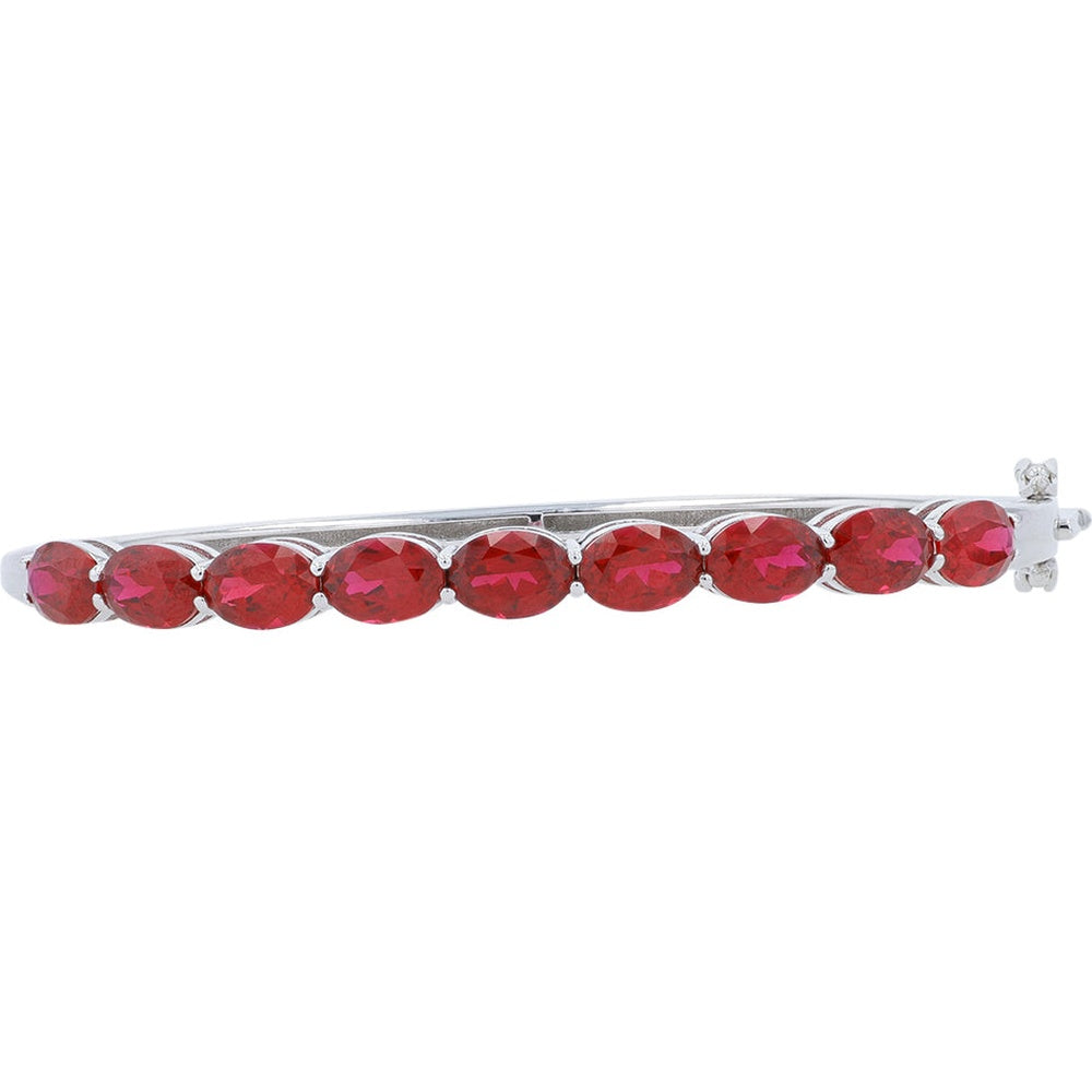 18K White Gold Bangle Bracelet with Prong Set Oval Cut Spinels - 9.50 Carat Total Gem Weight
