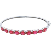 18K White Gold Bangle Bracelet with Prong Set Oval Cut Spinels - 9.50 Carat Total Gem Weight