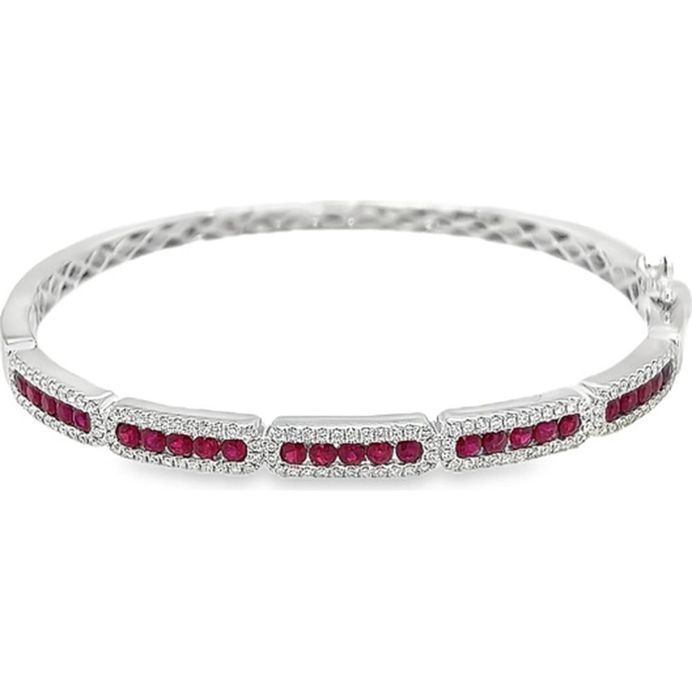 18K White Gold Bangle Bracelet with Ruby Rows and Diamond Accents by Afarin