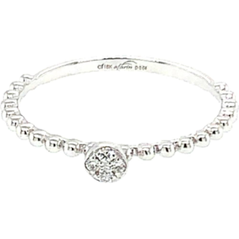 18K White Gold Beaded Band Ring with Round Diamond Center by Afarin