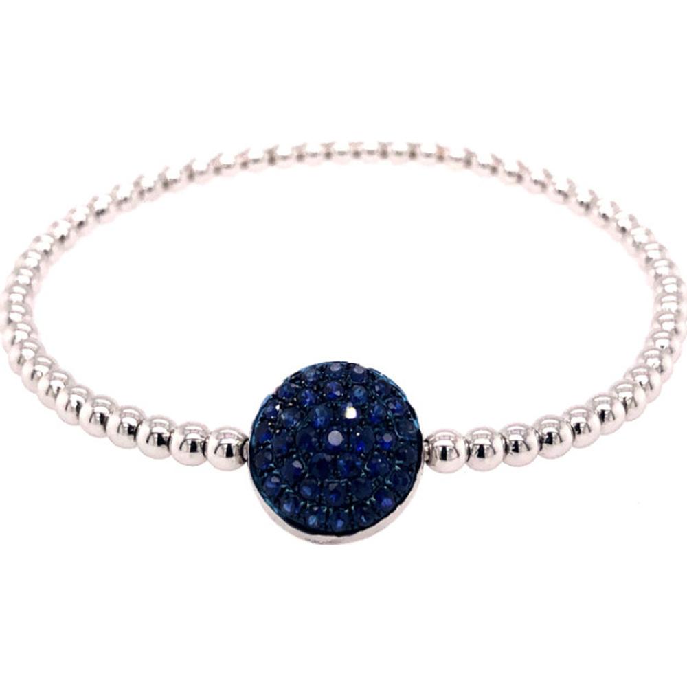 18K White Gold Beaded Bangle Bracelet with Round Pavé Blue Sapphires by Afarin