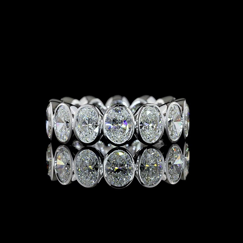 18K White Gold Bezel Set Oval Lab Diamond Eternity Band - 4.09 Carat Total Diamond Weight - Covaloro Fine Jewelry