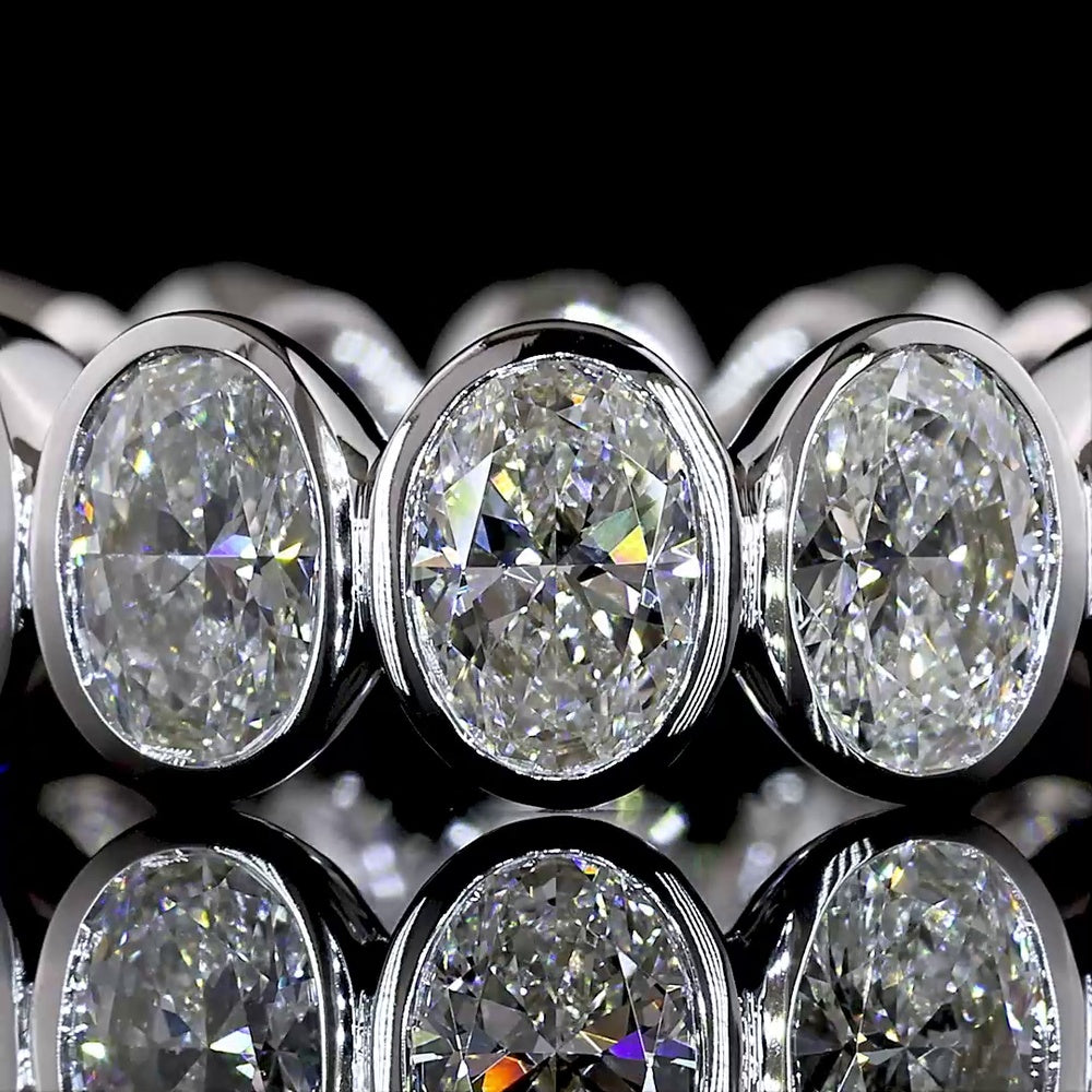 18K White Gold Bezel Set Oval Lab Diamond Eternity Band - 4.09 Carat Total Diamond Weight - Covaloro Fine Jewelry