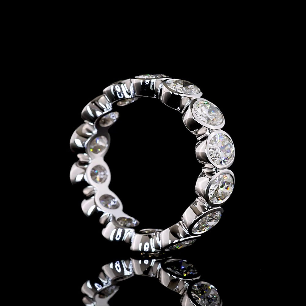 18K White Gold Bezel Set Oval Lab Diamond Eternity Band - 4.09 Carat Total Diamond Weight - Covaloro Fine Jewelry
