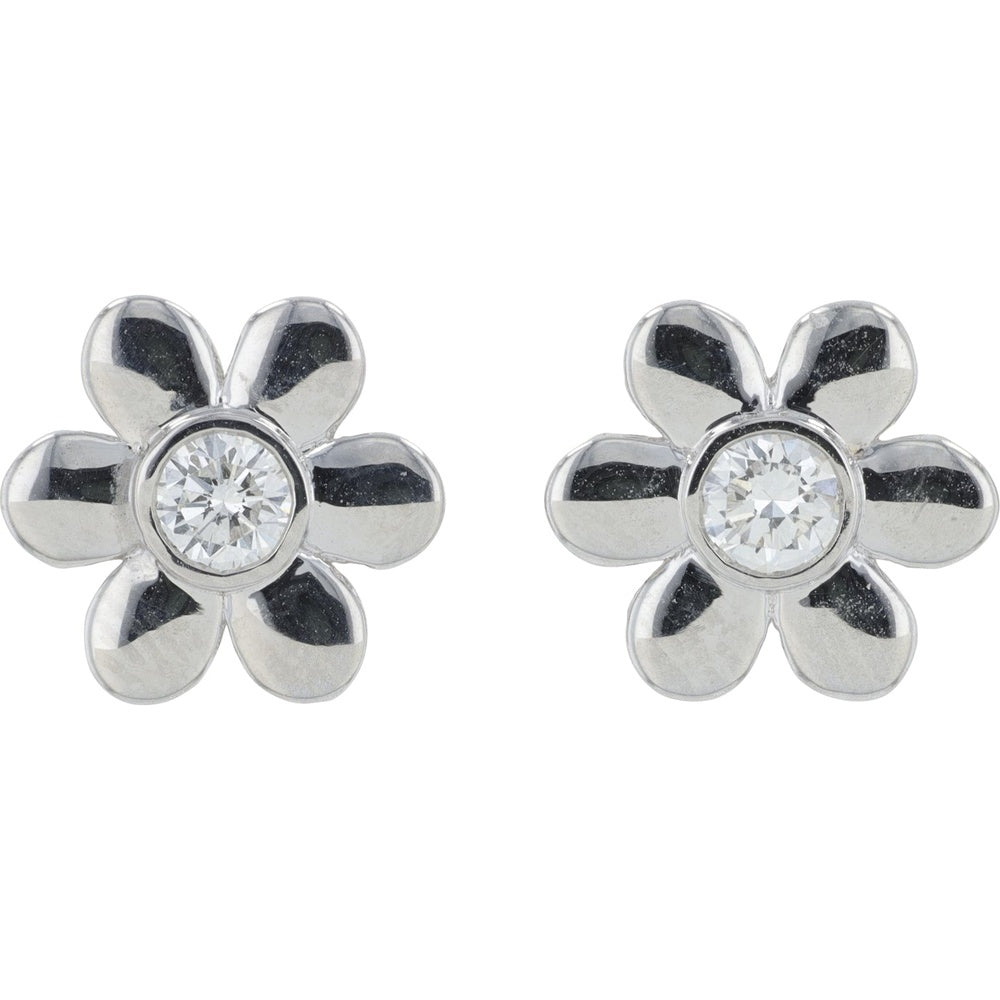 18K White Gold Bezel-Set Round Lab Grown Diamond Flower Stud Earrings - 0.30 Carat Total Diamond Weight