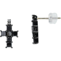 18K White Gold Black and White Diamond Cross Earrings - 1.50 Carats Total Diamond Weight