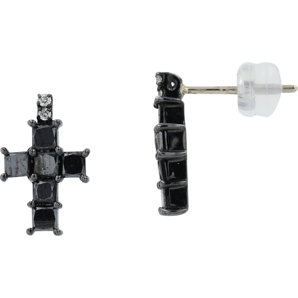 18K White Gold Black and White Diamond Cross Earrings - 1.50 Carats Total Diamond Weight