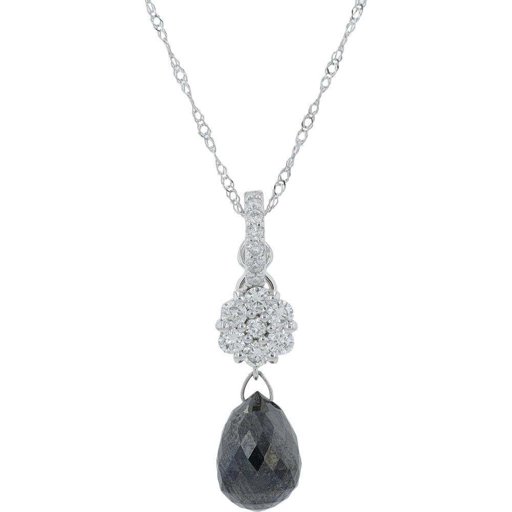 18K White Gold Black Diamond Pendant with Halo of Round Diamonds - 3.67 Carat Center Stone, 3.99 Carat Total Diamond Weight