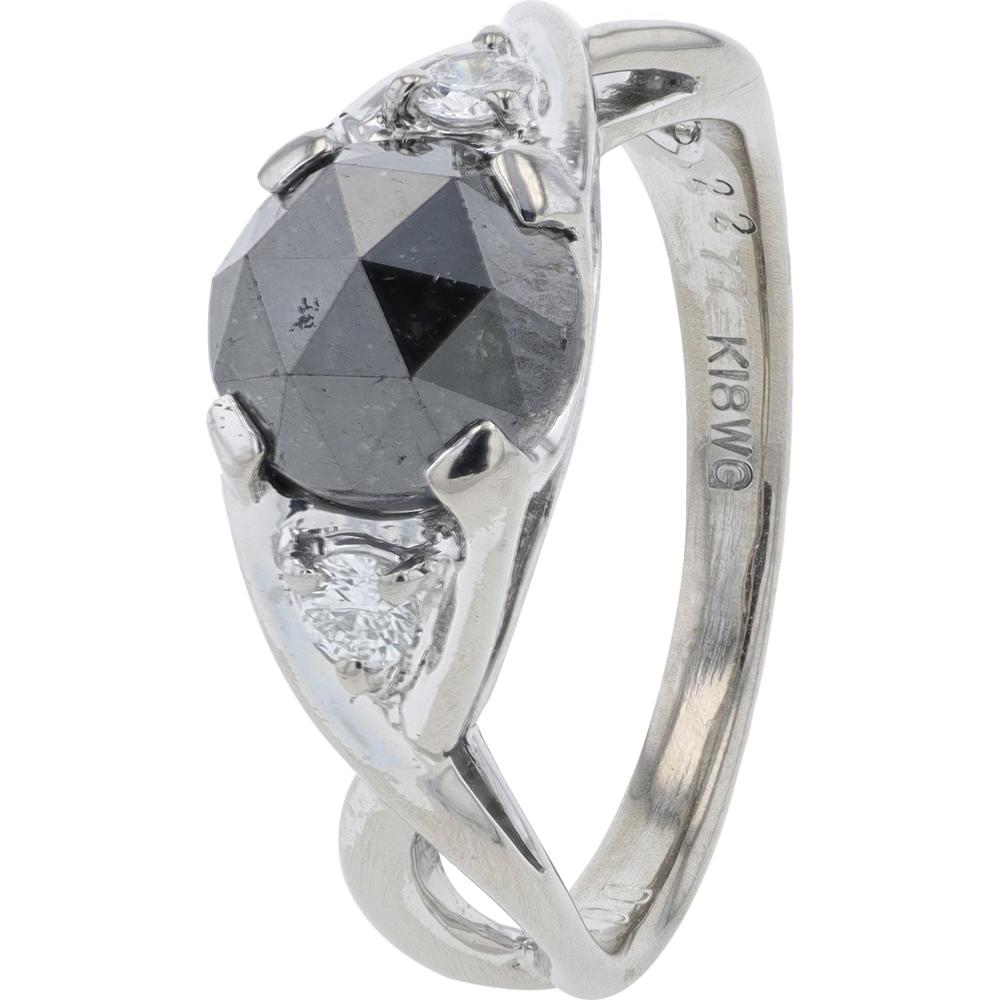 18K White Gold Black Diamond Ring with Side White Diamonds - 2.90 Carat Total Diamond Weight