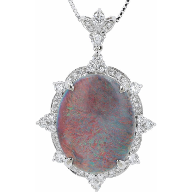 18K White Gold Black Opal Pendant with 23.44 Carat Center Stone and 1.80 Carat Diamond Halo - 18" Bolo Chain