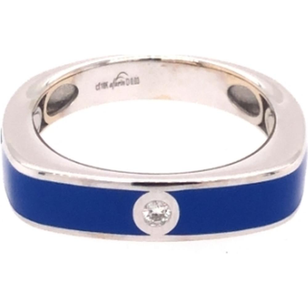 18K White Gold Blue Enamel Band Ring with Bezel-Set Round Diamond by Afarin