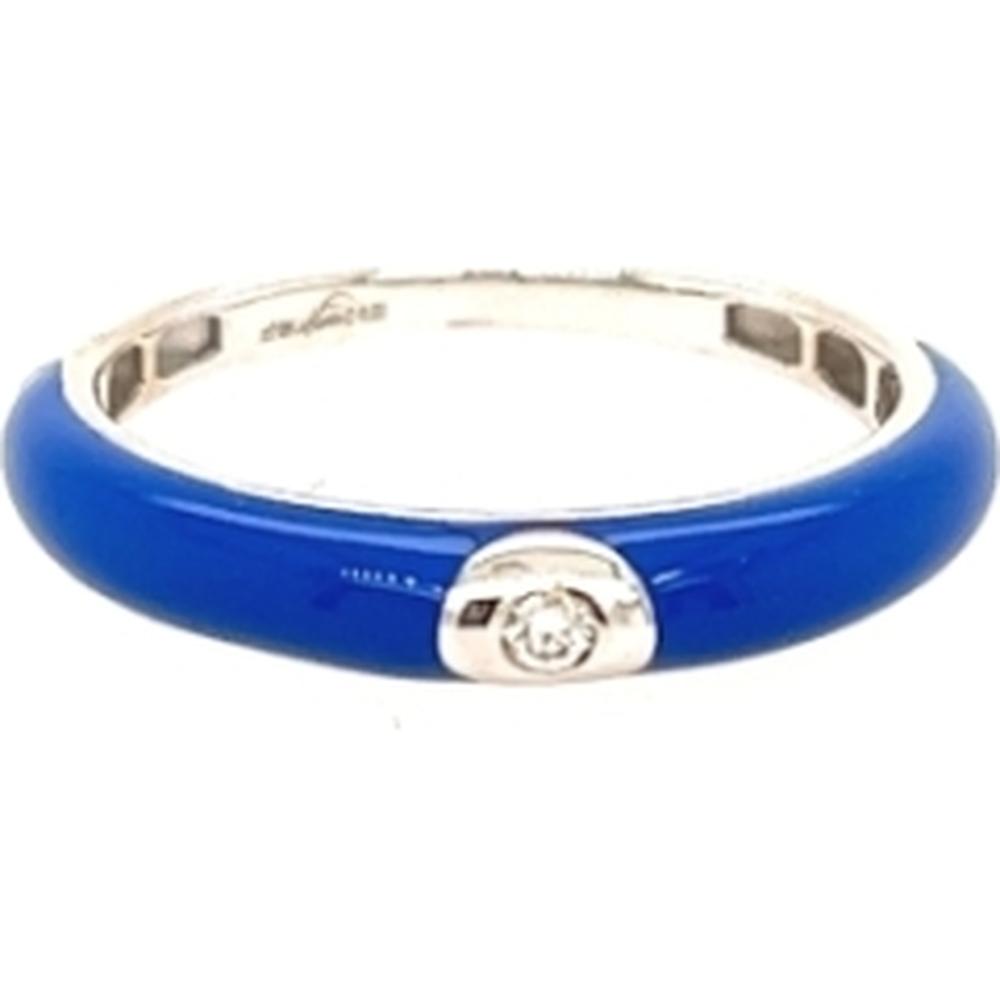 18K White Gold Blue Enamel Band Ring with Diamond Accent by Afarin